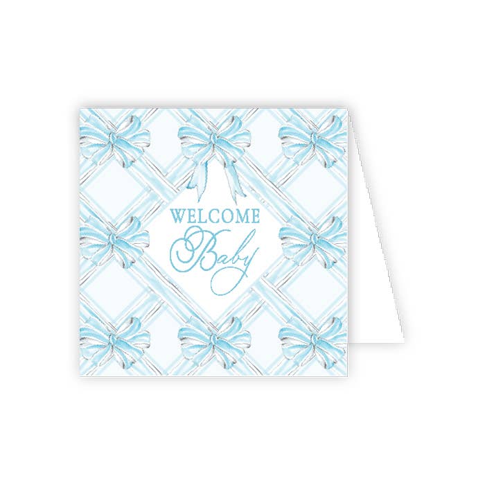 Handpainted Welcome Baby Blue Bows Enclosure Card
