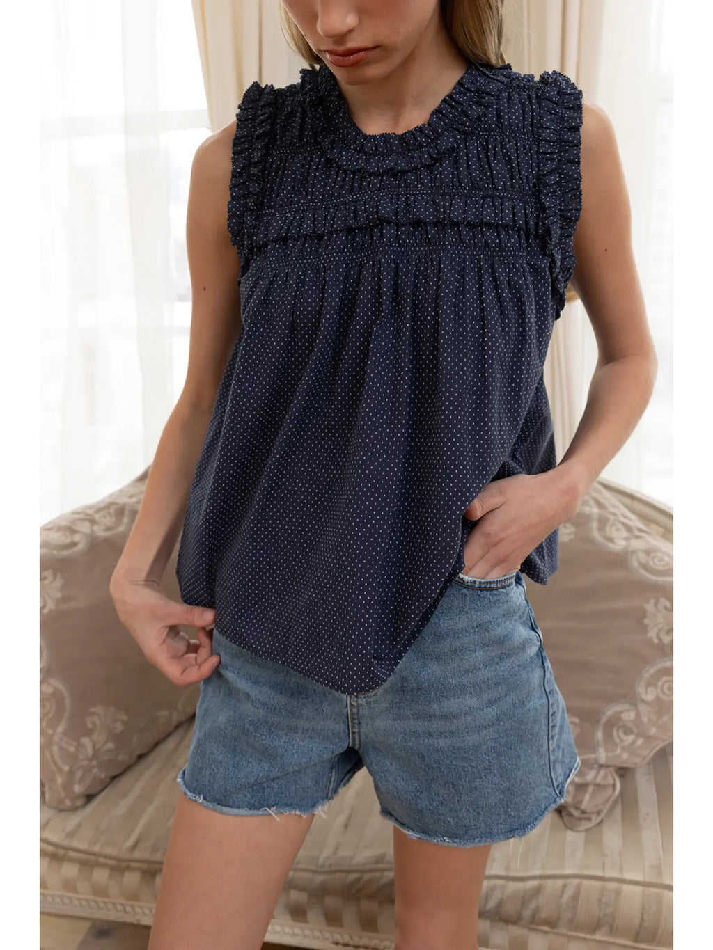 Celeste Dotted Ruffle Blouse
