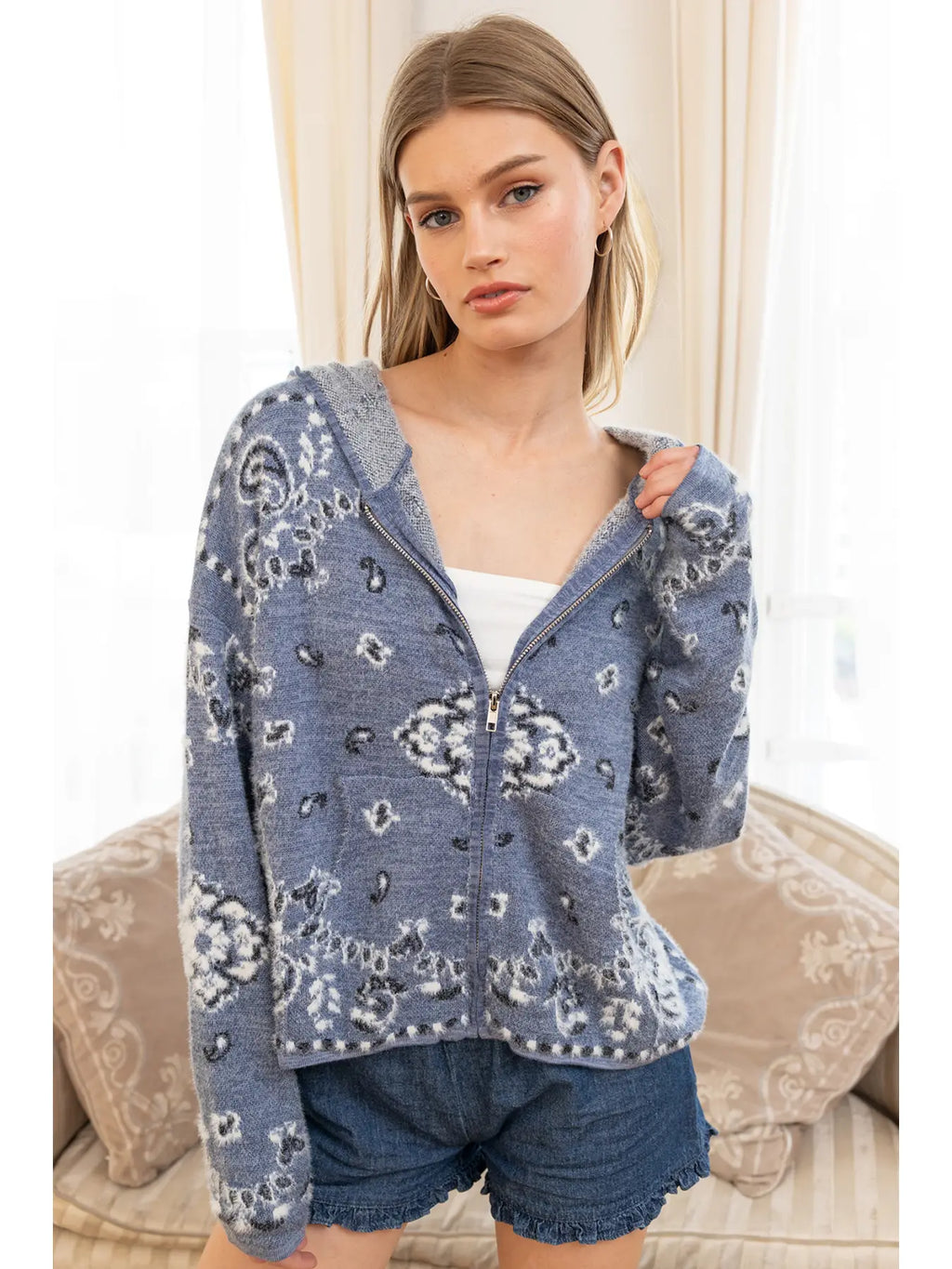 Pine Fuzzy Knit Hoodie Cardigan