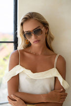 Logan Acetate Aviator Sunglasses - Gold/Fade Green