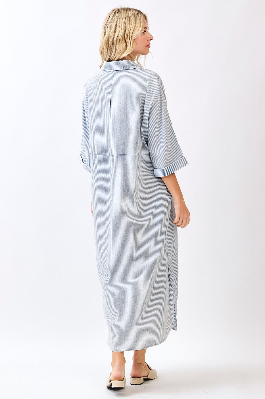 Gia Washed Striped Maxi Shirt Dress