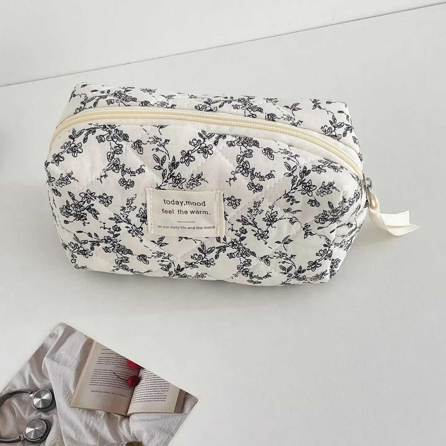 Flower Print Color Block Make Up Bag