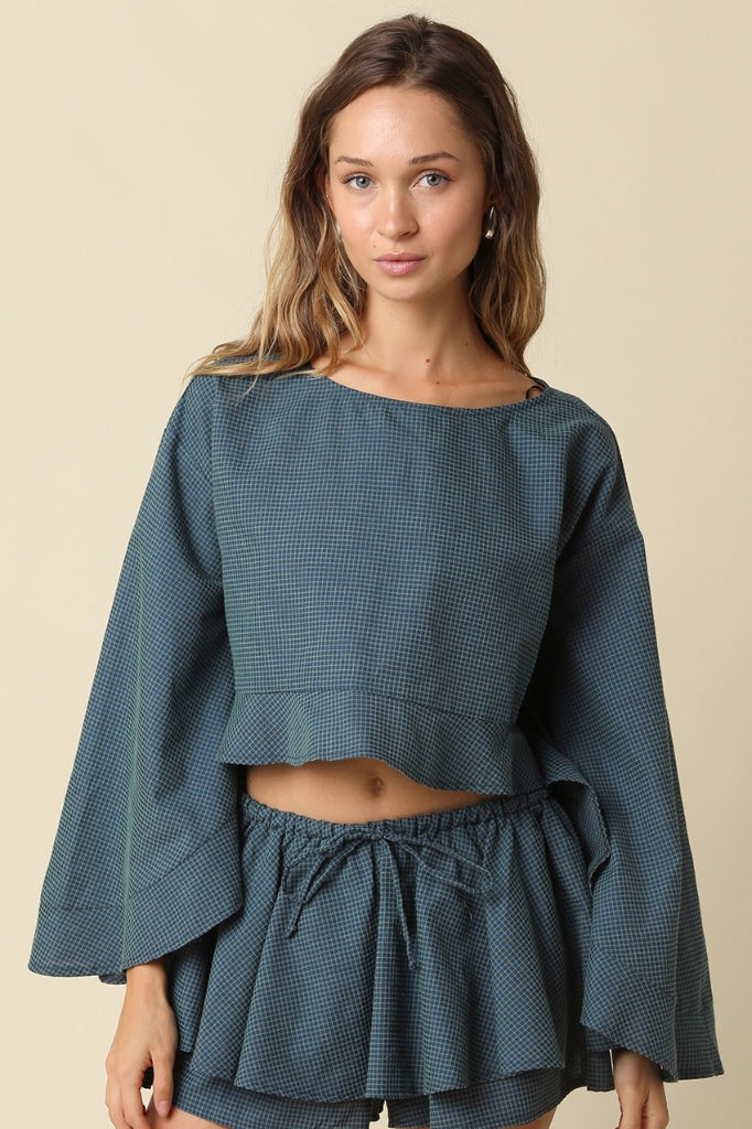 Juliet Bell-Sleeve Cropped Blouse