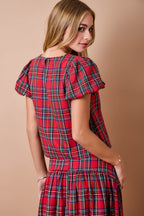 Noelle Plaid Puff-Sleeve Top