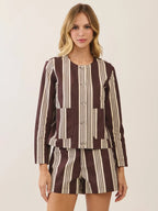 Rory Striped Front Button Closure Jacket