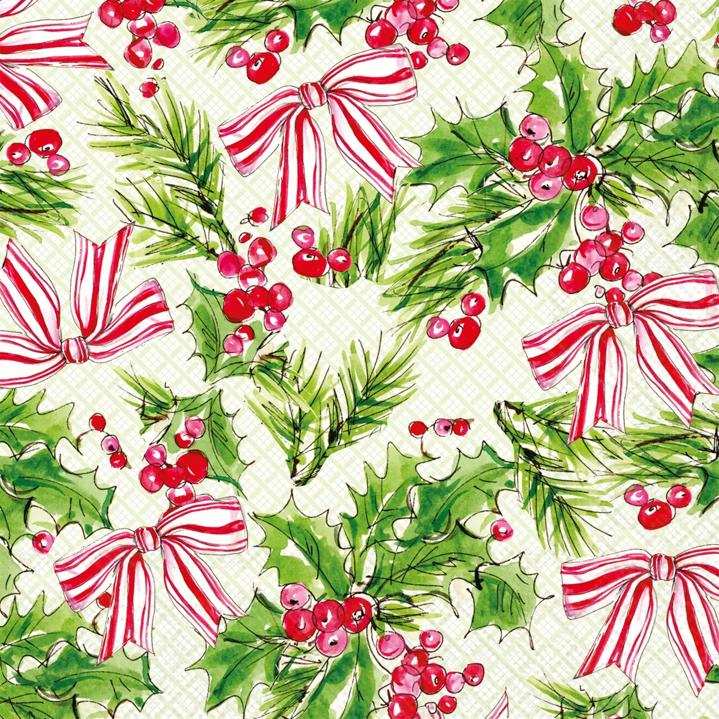 Paper Lunch Napkins 20ct Pink Holly Bows Christmas