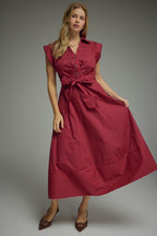 Sleeveless Stripe Tie Waist Midi Dress