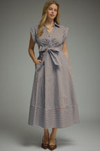 Sleeveless Stripe Tie Waist Midi Dress