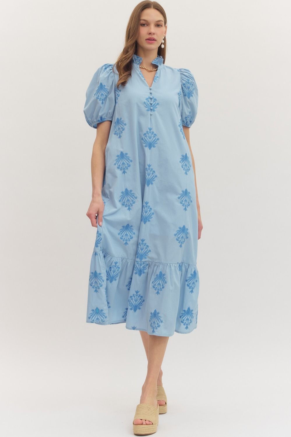 Dahlia Ruffle Hem Shirt Midi Dress