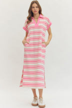 Maeve Striped V-neck Sleeve Midi Dress
