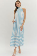 Calista Stripe Halter Midi Dress