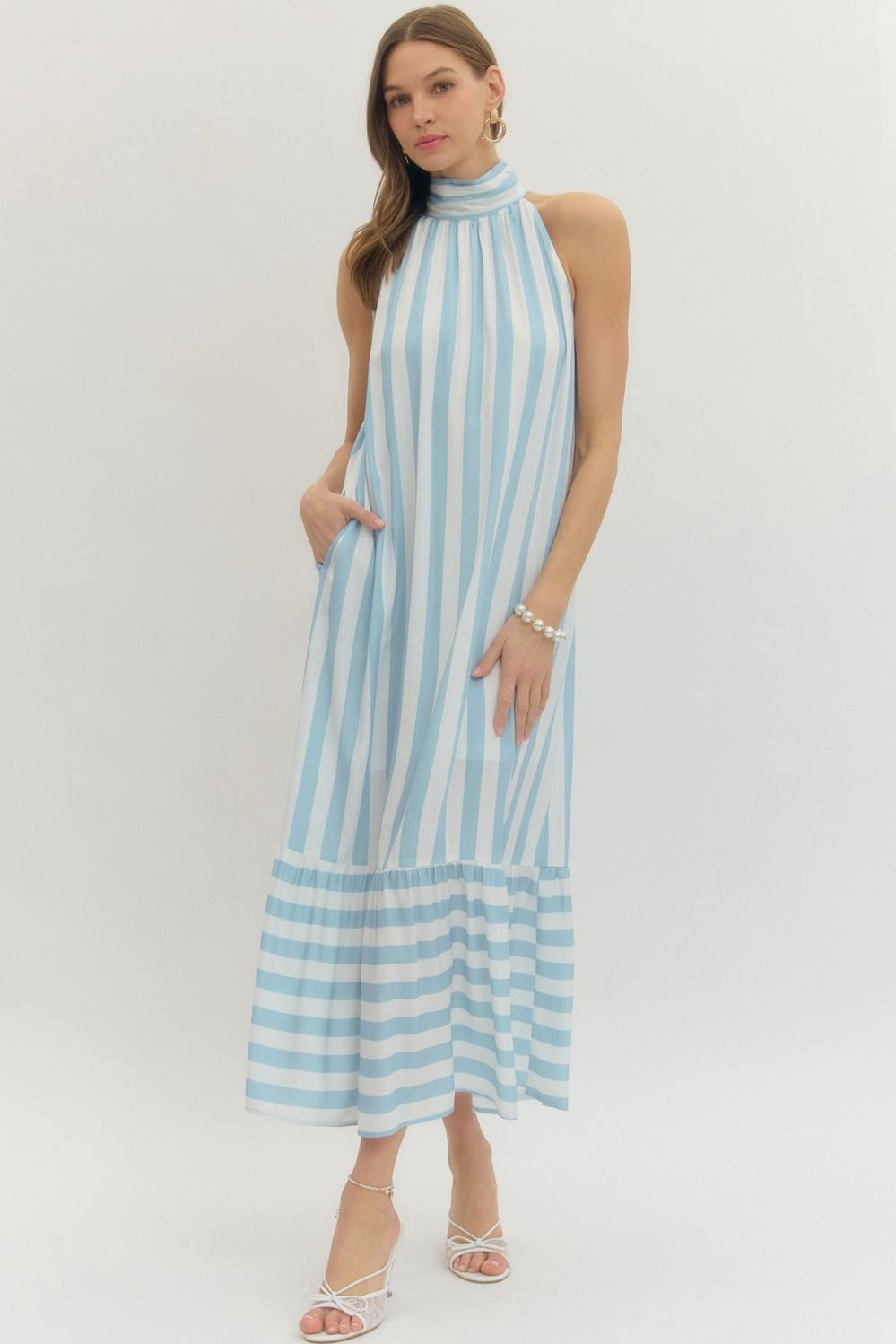 Calista Stripe Halter Midi Dress