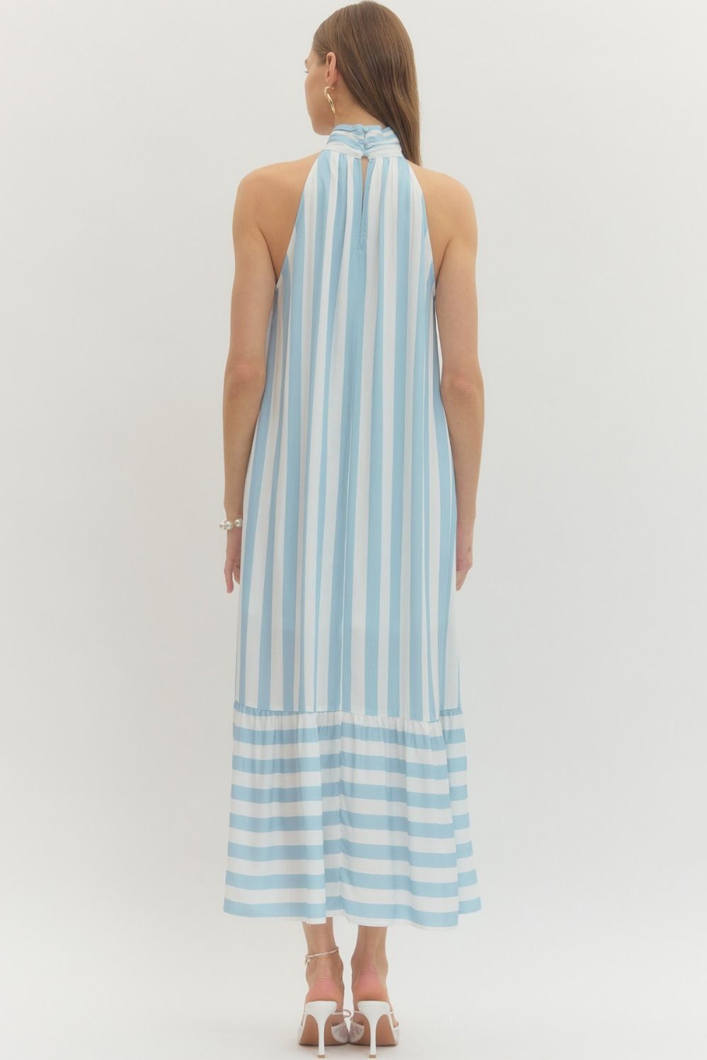 Calista Stripe Halter Midi Dress