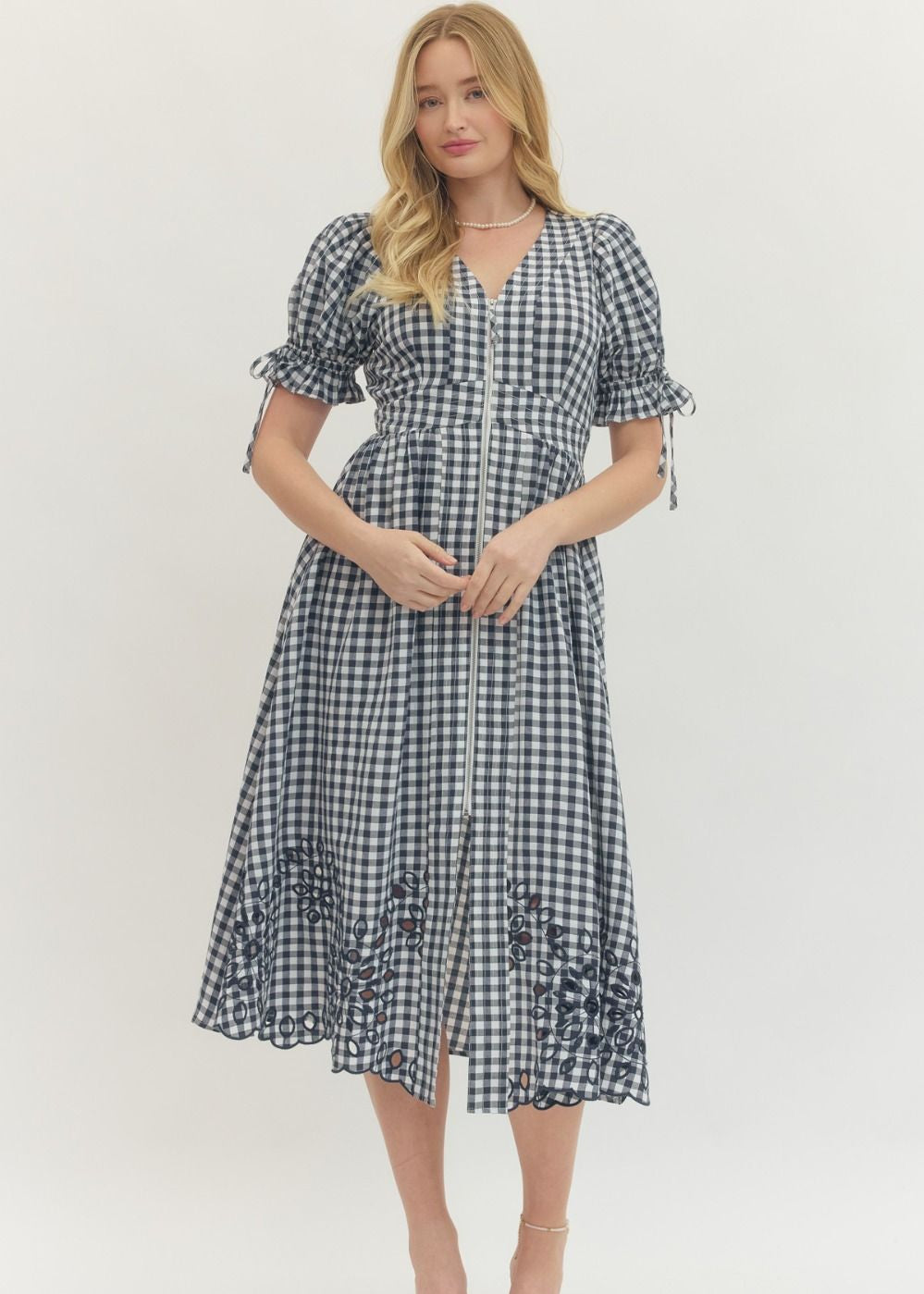 Darcy Gingham Eyelet Midi Dress