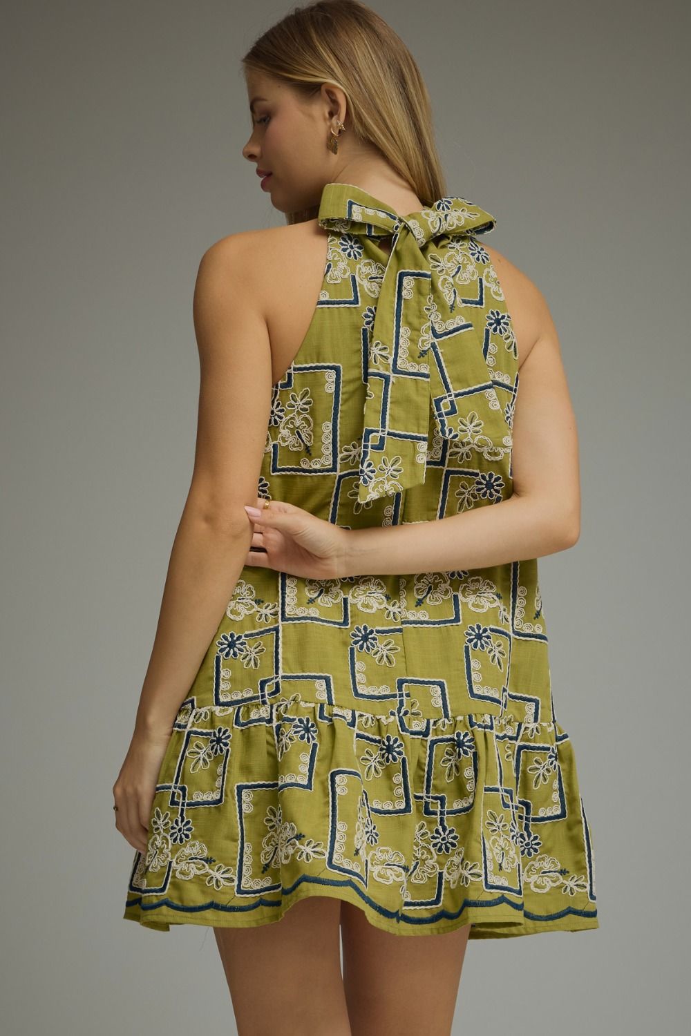 Verdant Mosaic Ruffle Dress
