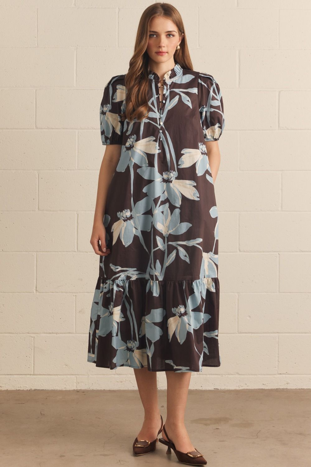 Sabine Ruffle Detail Midi Dress