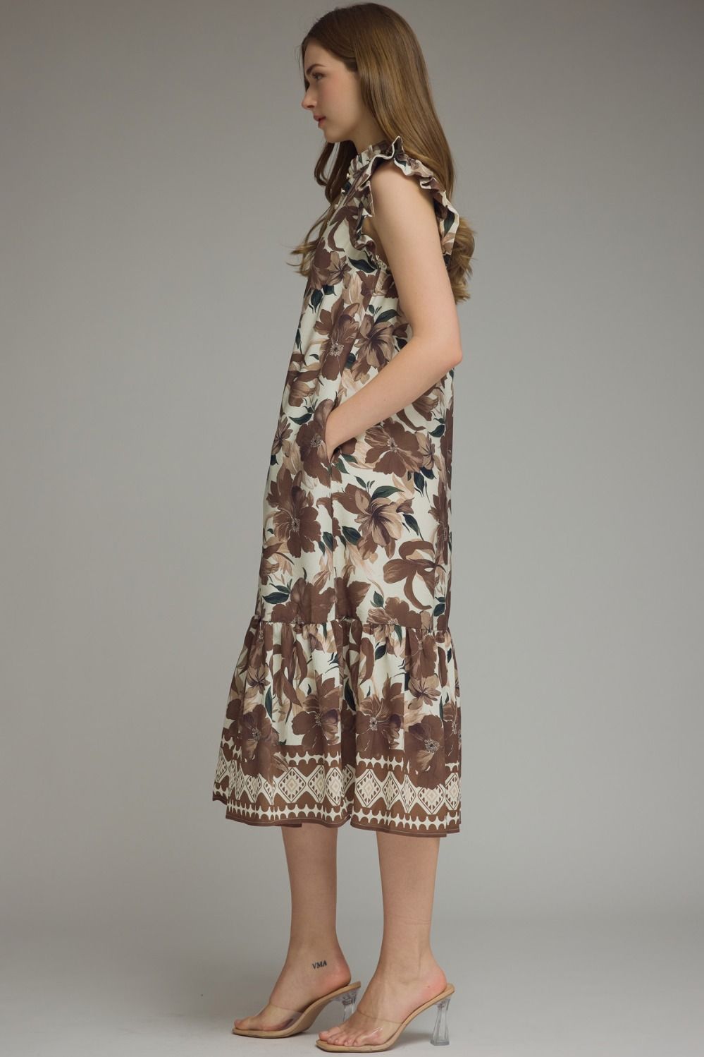 Rosalind Ruffle-Sleeve Floral Midi Dress
