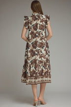 Rosalind Ruffle-Sleeve Floral Midi Dress