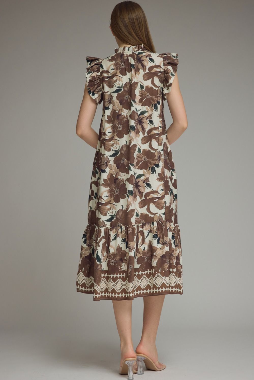 Rosalind Ruffle-Sleeve Floral Midi Dress