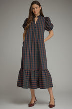Zyla Ruffle Collar Midi Dress