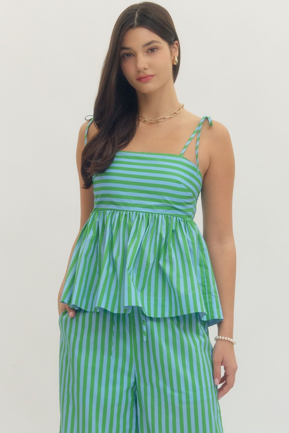 Marisol Stripe Tie-Strap Peplum Top