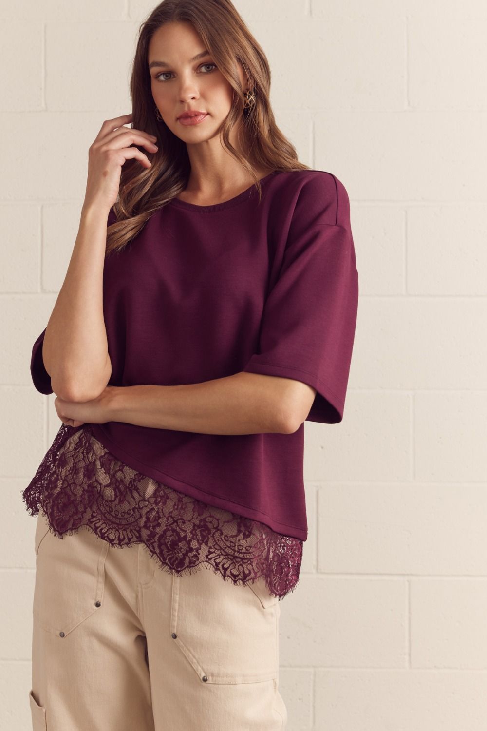 Lace Detail Oversized Tee