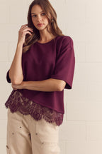 Lace Detail Oversized Tee
