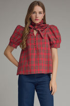 Alina Plaid Puff Sleeve Blouse