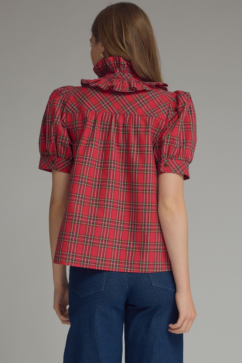 Alina Plaid Puff Sleeve Blouse