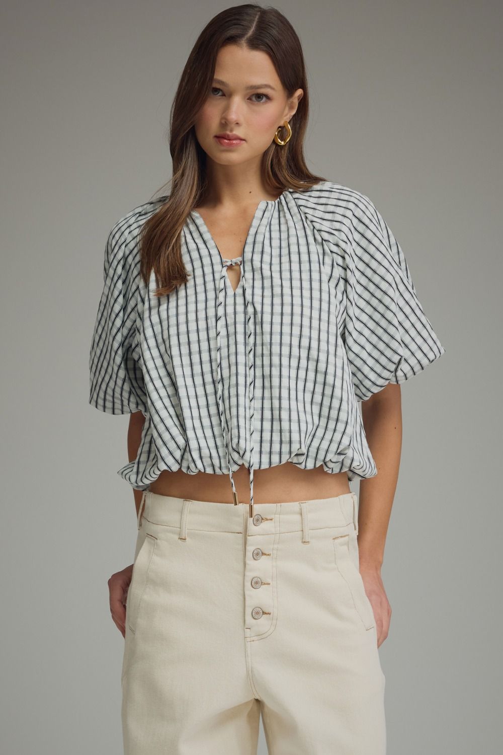 Vera Drawstring Check Top