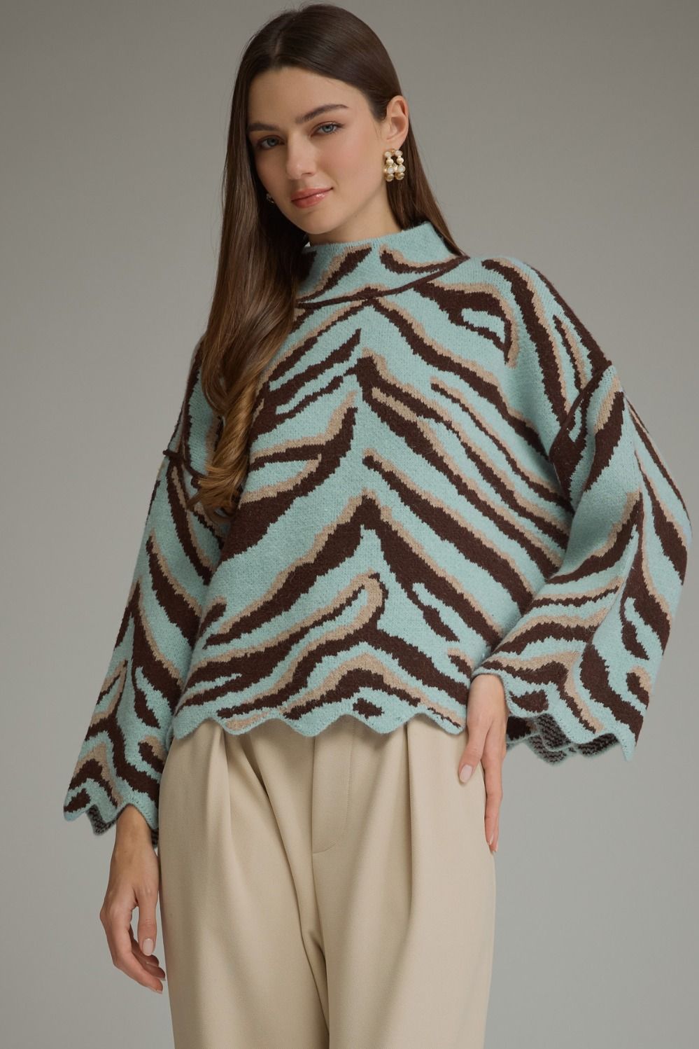 Zebra Scallop Hem Sweater