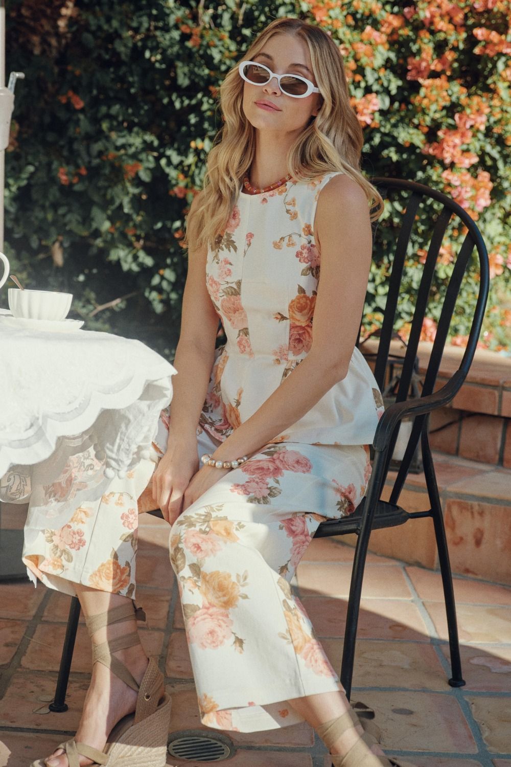 Floral Print Sleeveless Peplum Top