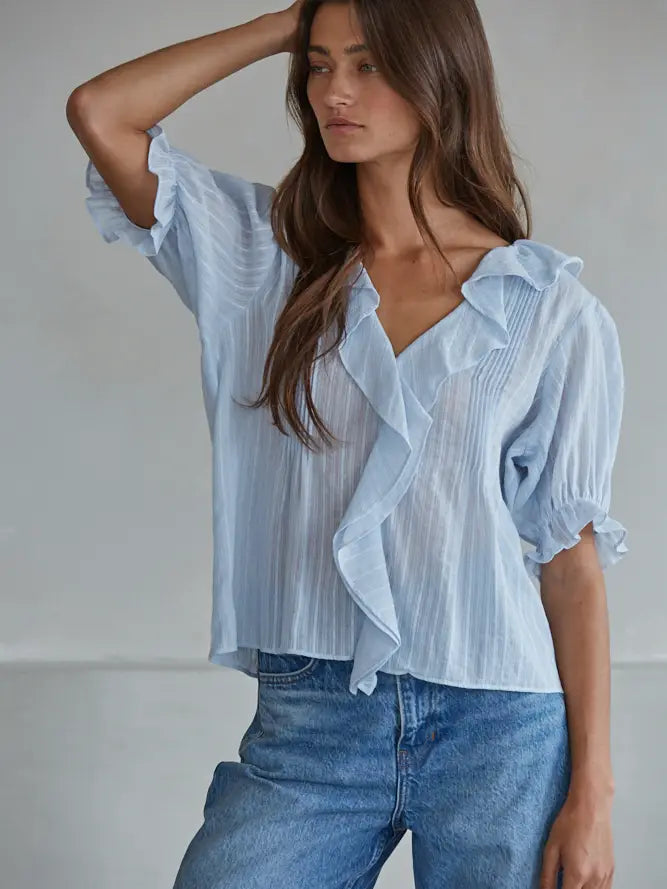 Maria Woven Striped Ruffle Blouse