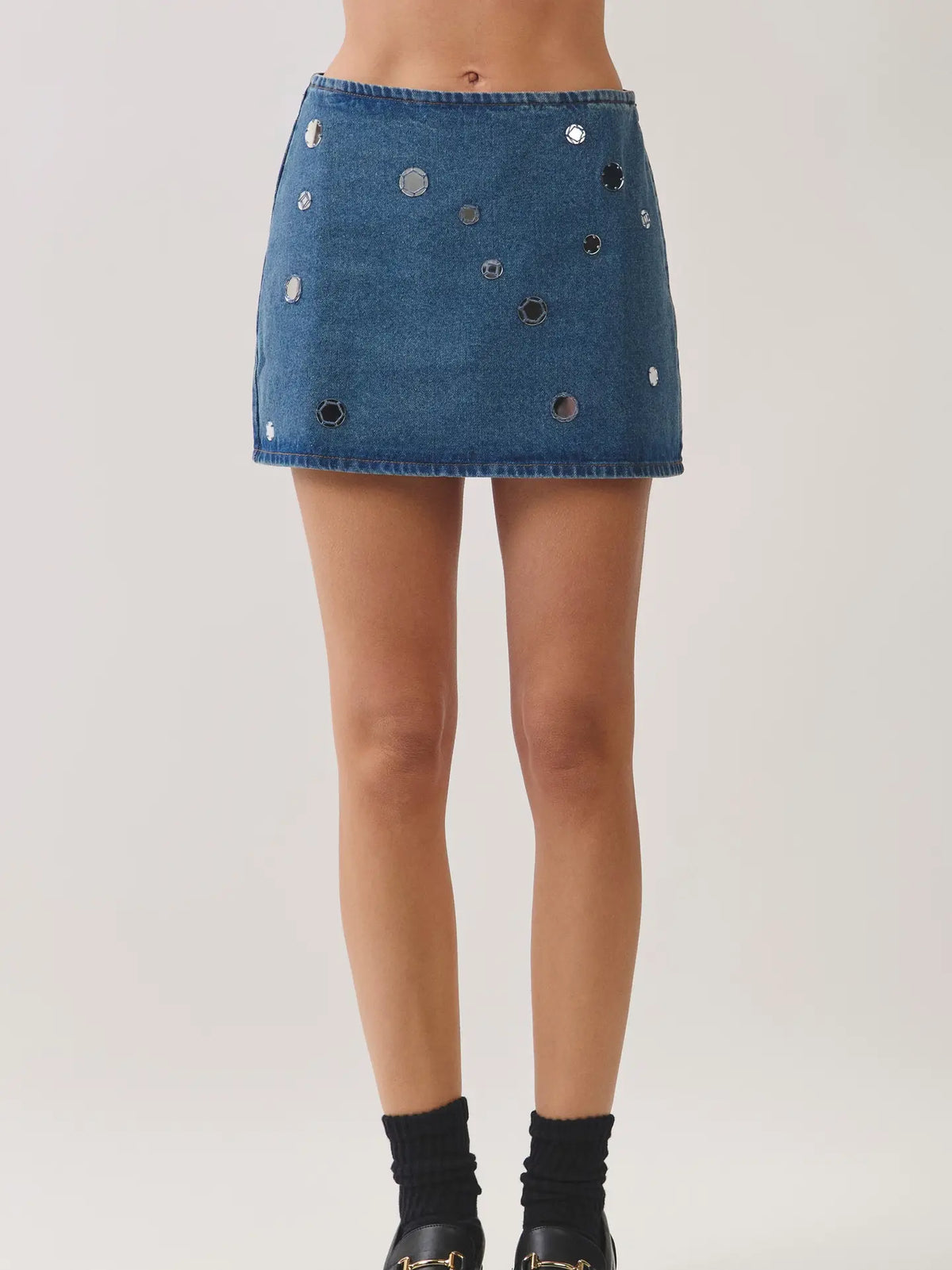 Jade Mirror Embellished Denim Mini Skirt