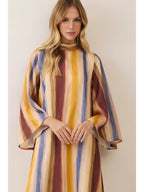 Watercolor Striped Tie Neck Maxi Dress