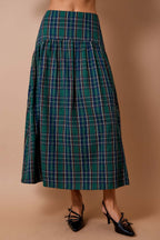 Noelle Plaid Curved-Yoke Maxi Skirt
