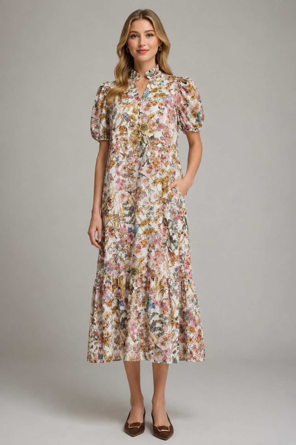 Simone Floral Eyelet Midi Dress