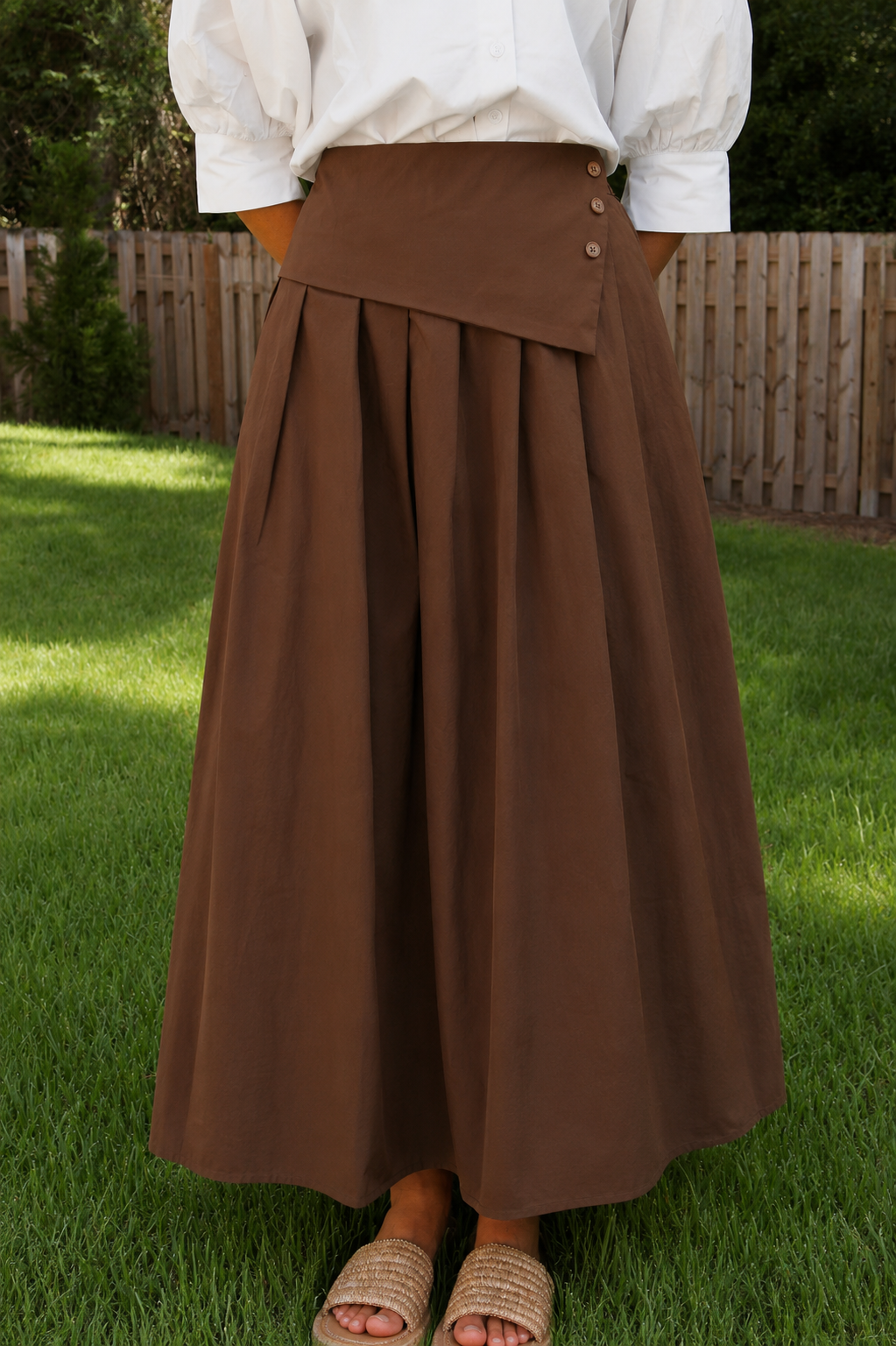 Carlisle Wrap Pleated Skirt in Brown