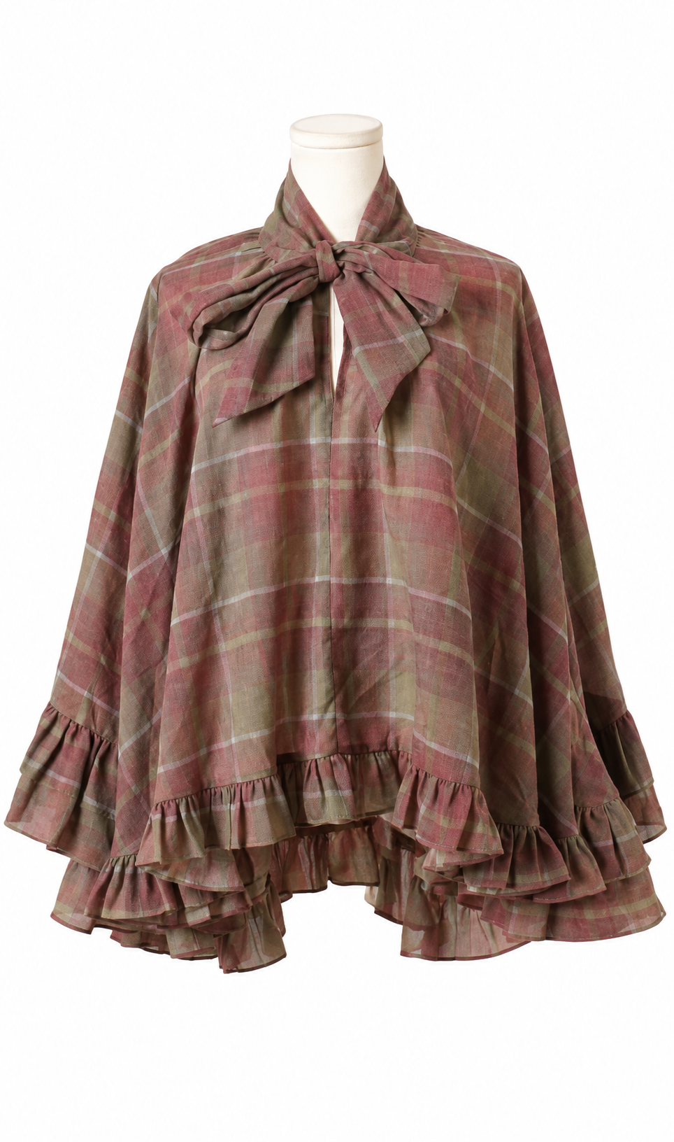 Morgan Plaid Ruffle Bow Cape