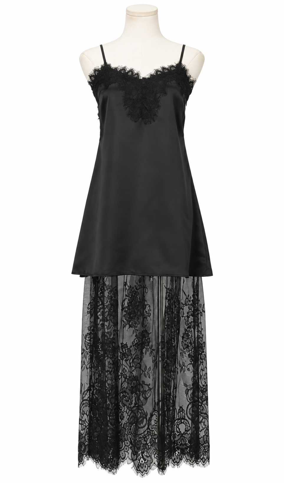 Satin Lace Layer Midi Dress