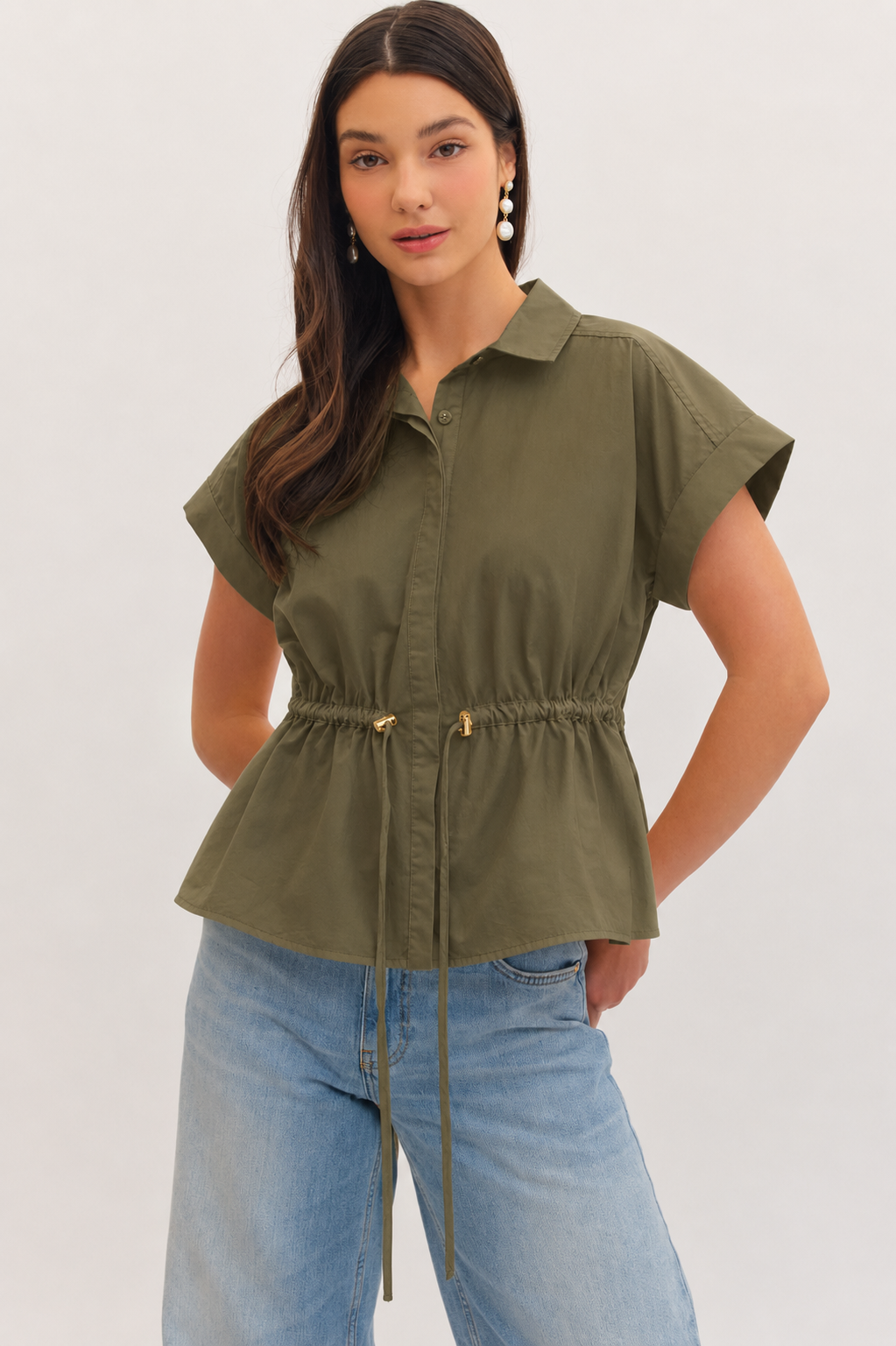 Camille Cinch Waist Button Down