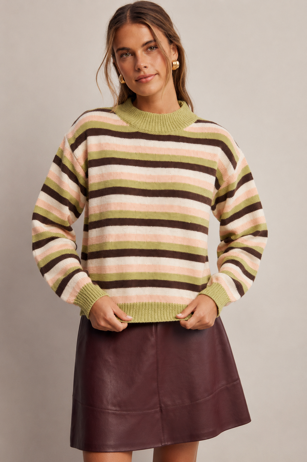 Ava Striped Mock Neck Knit Sweater