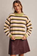Ava Striped Mock Neck Knit Sweater