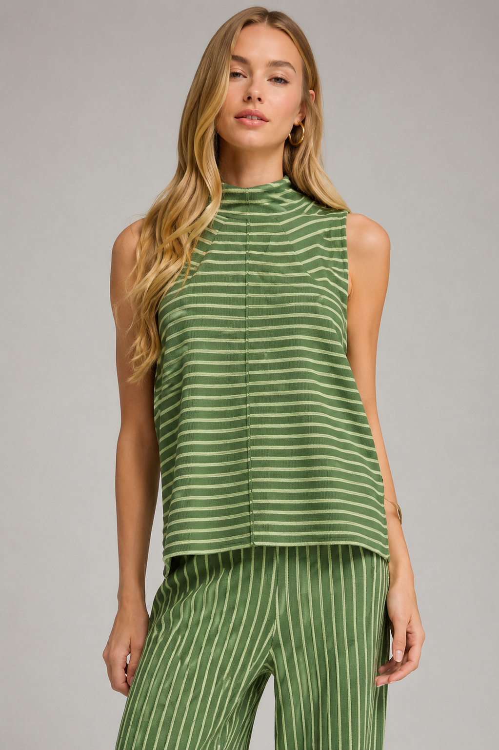 Kaia Stripe Mock Neck Top