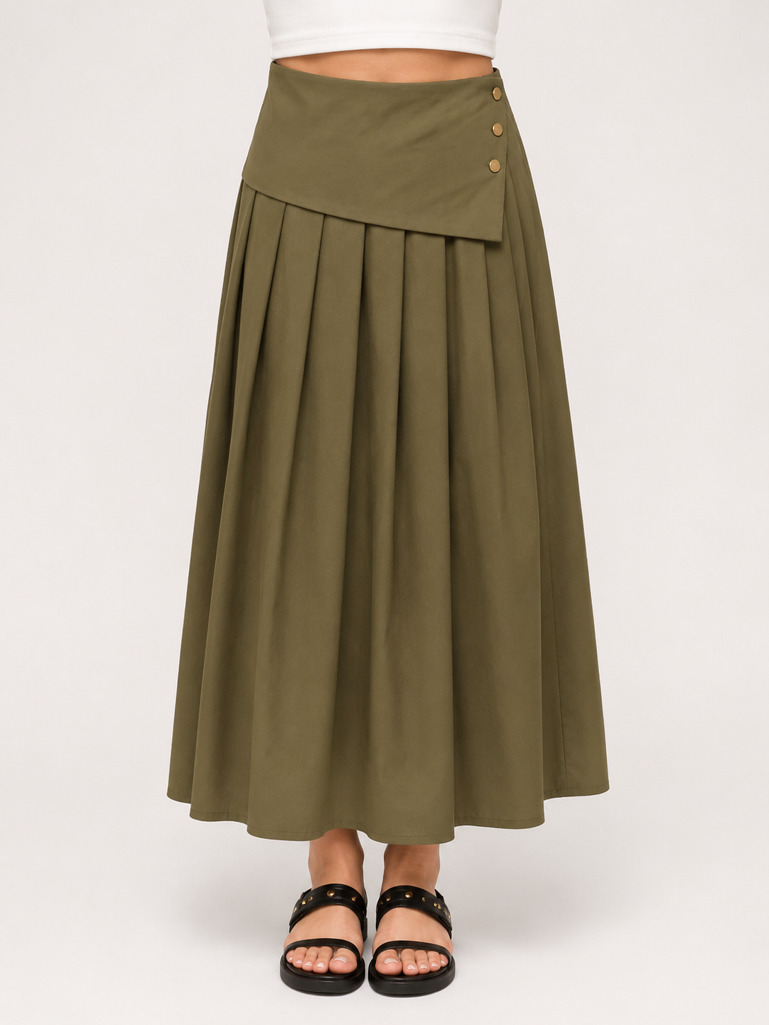 Diane Button Wrap Pleated Skirt