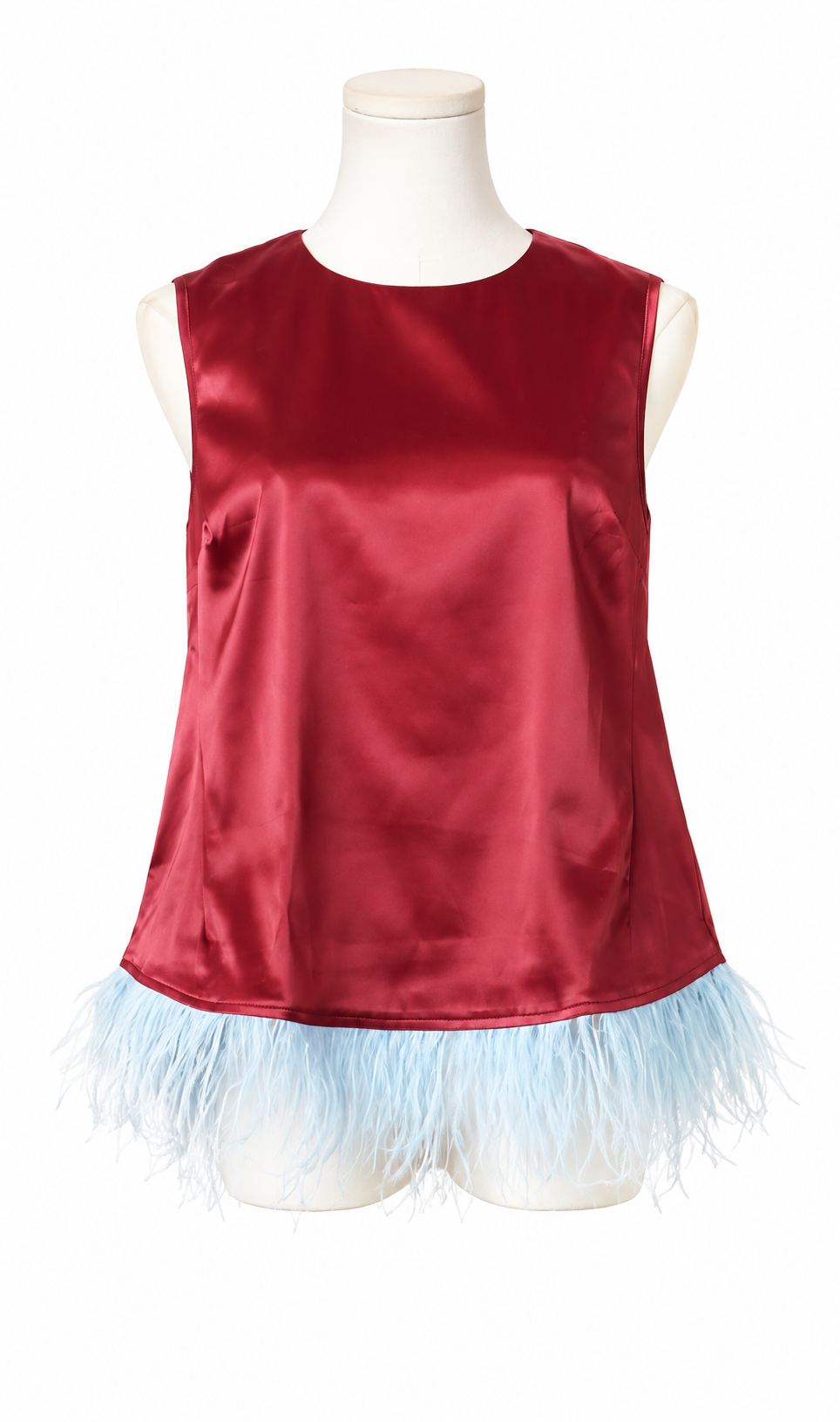 Feather Trim Satin Top