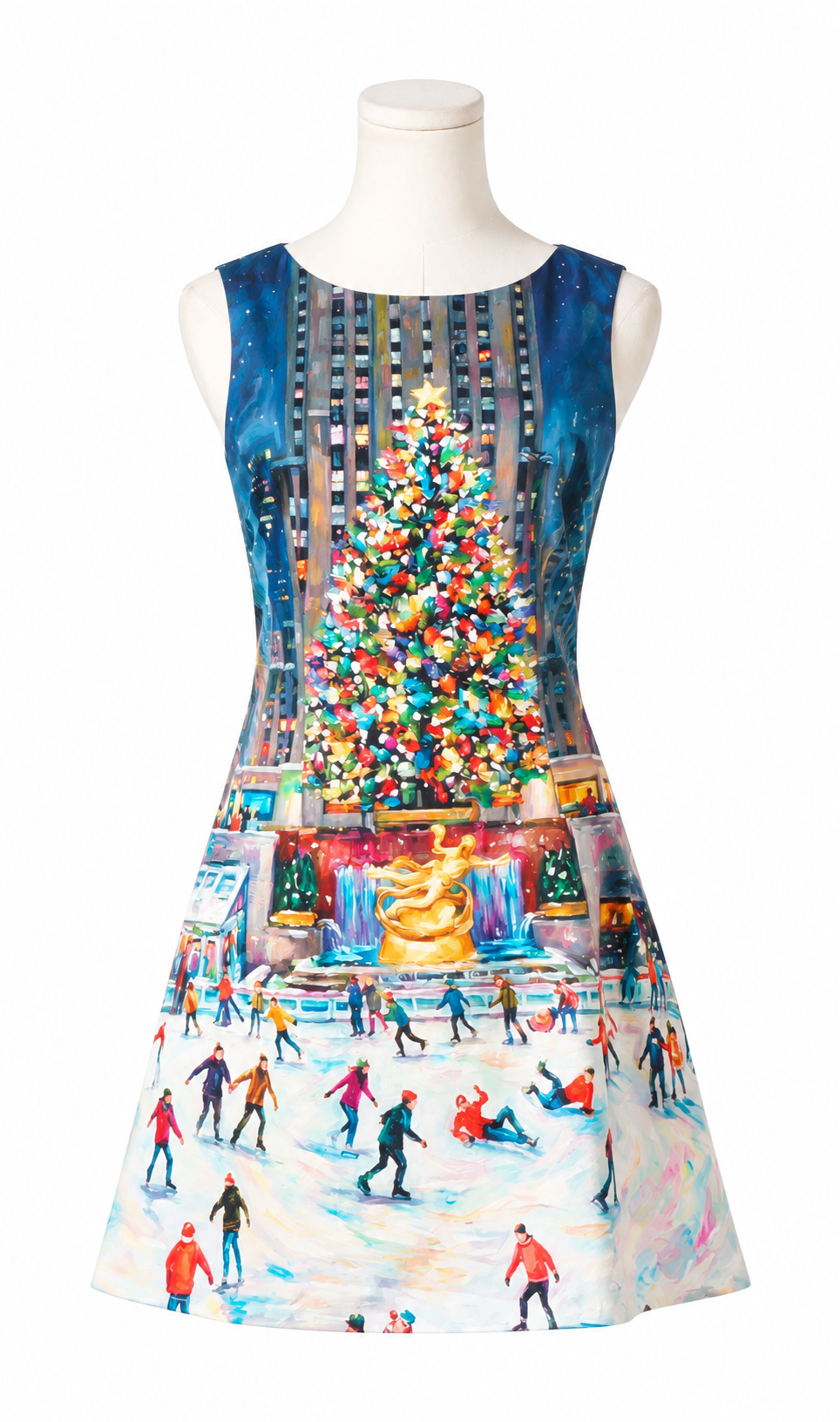 Holiday Cityscape Print Dress