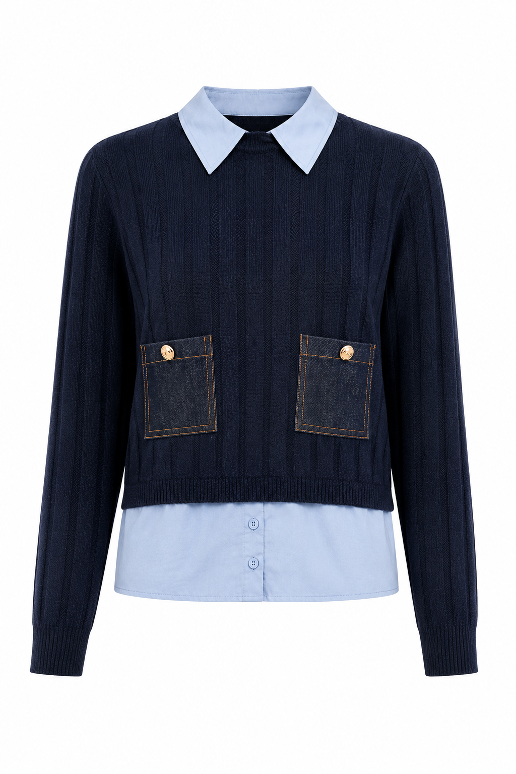 Liza Denim Pocket Cropped Sweater