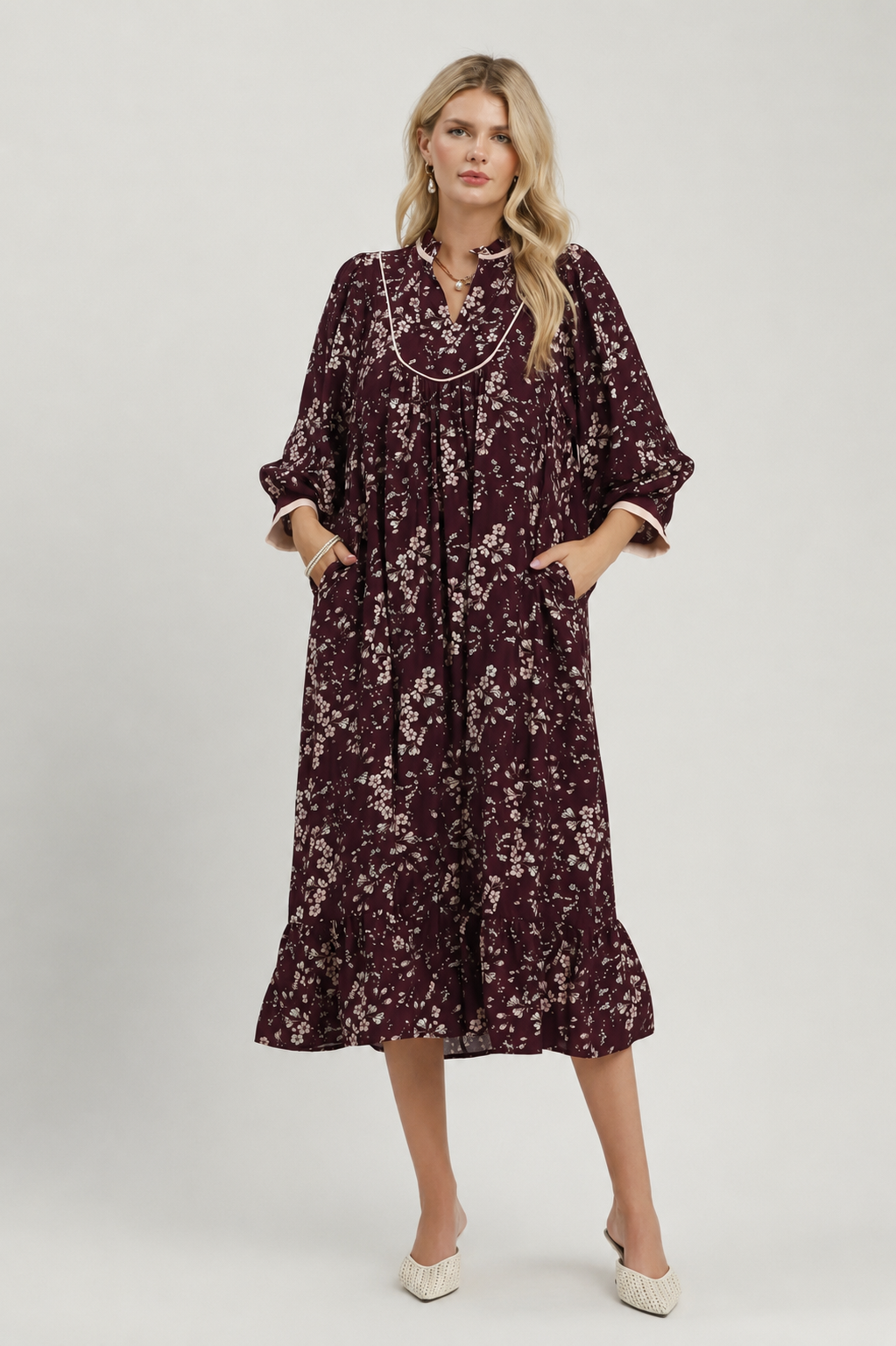 Maribel Floral Ruffle Midi Dress