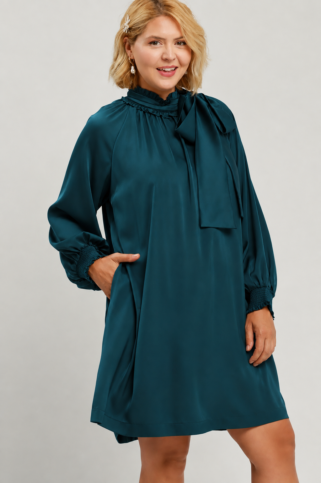 Amelia Bow Neck Ruffle Mini Dress